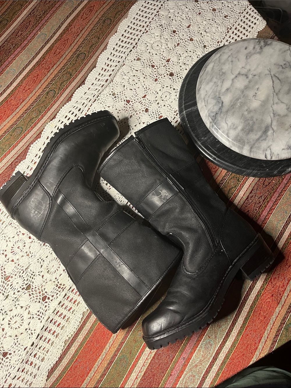 Weatherproof Black tall boot Zip waterproof lined faux fur Sherpa inside square